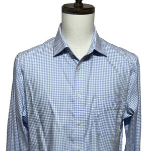 Lauren Ralph Lauren Dress Shirt Mens 16.5 32-33 Blue Gingham Plaid Black Label